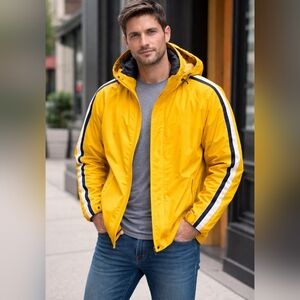 VINTAGE GAP REFLECTIVE RACING STRIPED HOODED WINDBREAKER JACKET XS STRIPED